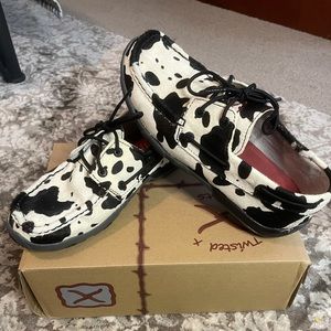 Hair on Hide Cow Print Boat Moc Shoes